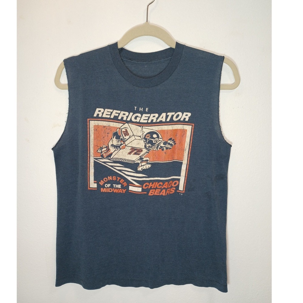 Vintage Chicago Bears William The Refrigerator Perry Muscle Tee Navy Blue Small